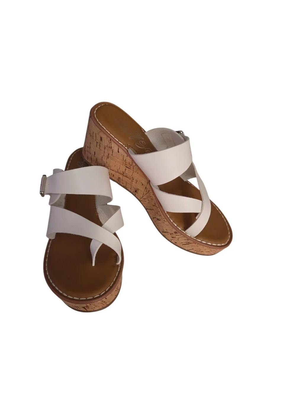 Women's White Cork Wedge Slide Sandals — Strappy Platform Comfort